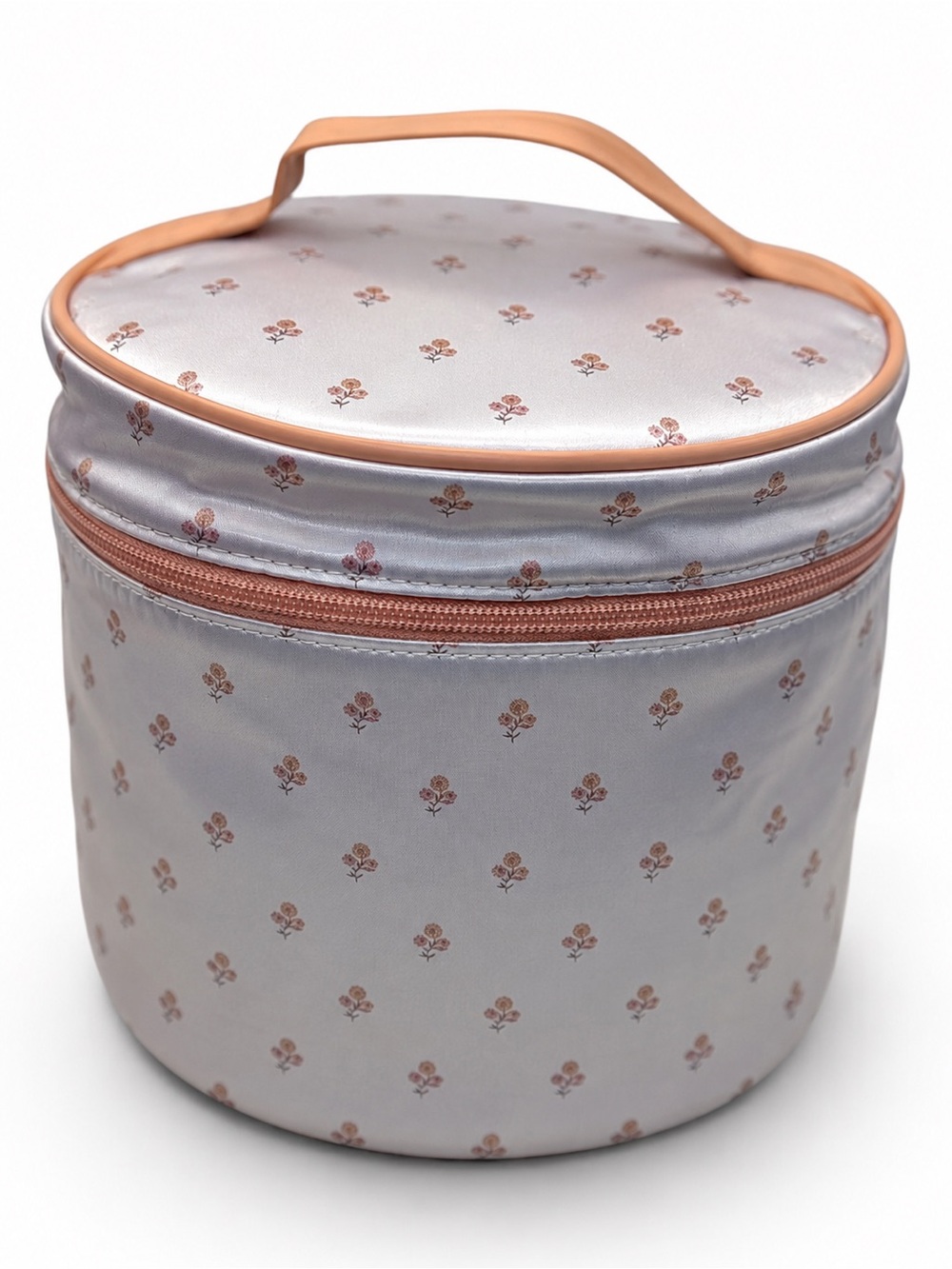 Floral Satin Round Vanity Case with Top Handle